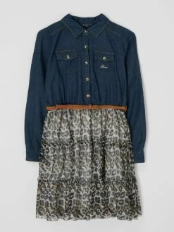 Bestes Angebot 🧨 Guess Kleid Aus Denim Und Spitze - Blau 🎁