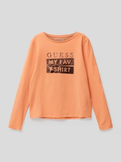 Aktion 😀 Guess Longsleeve Mit Label-Print - Apricot 🎉