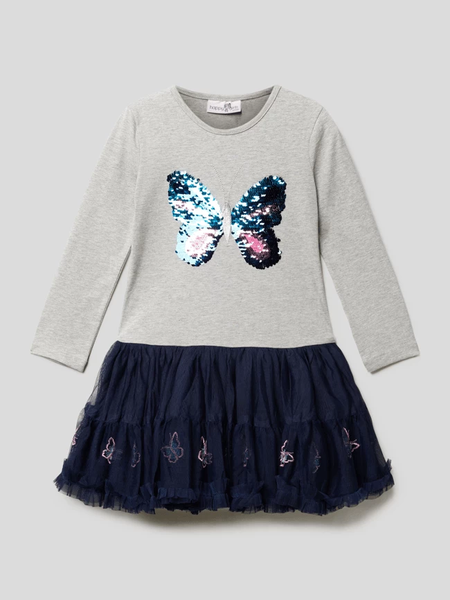 Aktion 🔥 Happy 👧 Girls Jerseykleid Mit Tüllrock - Mittelgrau Meliert ✨ 3 Aktion 🔥 Happy 👧 Girls Jerseykleid Mit Tüllrock - Mittelgrau Meliert ✨