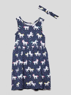 Blitzangebot 💯 Happy 👧 Girls Kleid Mit Allover-Muster - Marineblau ⌛