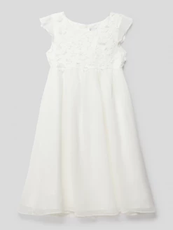 Coupon 🛒 Happy 👧 Girls Kleid Mit Floralem Zierbesatz - Ecru 🔔