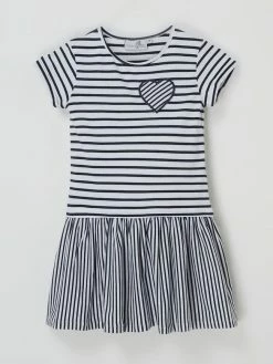 Billig 🎉 Happy 👧 Girls Kleid Mit Streifenmuster - Marineblau 😀