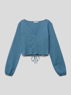 Am billigsten 🌟 Mango Cropped Longsleeve Mit V-Ausschnitt - Rauchblau 👍