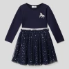Beste Bewertungen von ✨ Happy 👧 Girls Jerseykleid Mit Tüllbesatz - Marineblau 🤩
