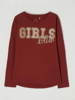 Großhandel 🥰 Name It Longsleeve Aus Baumwolle Modell 'Valisa' - Rostrot 😍