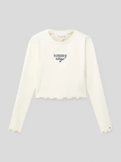 Schlussverkauf 😀 Tommy Hilfiger Teens Cropped Longsleeve Mit Label-Stitching Modell 'GRAPHIC' - Offwhite 🔥
