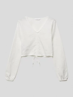 Aktion 🌟 Mango Cropped Longsleeve Mit V-Ausschnitt - Ecru 🥰