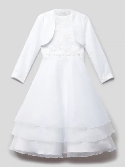 Schlussverkauf 🔔 Happy 👧 Girls Kleid Mit Zierbesatz - Weiß 🤩