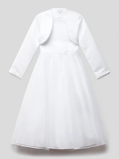 Angebote 👏 Happy 👧 Girls Kleid Mit Zierbesatz - Weiß 🧨